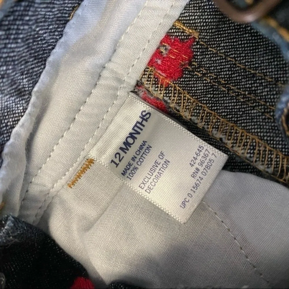 OshKosh B’gosh Red Train Embroidered Denim Overall Bibs 12 months